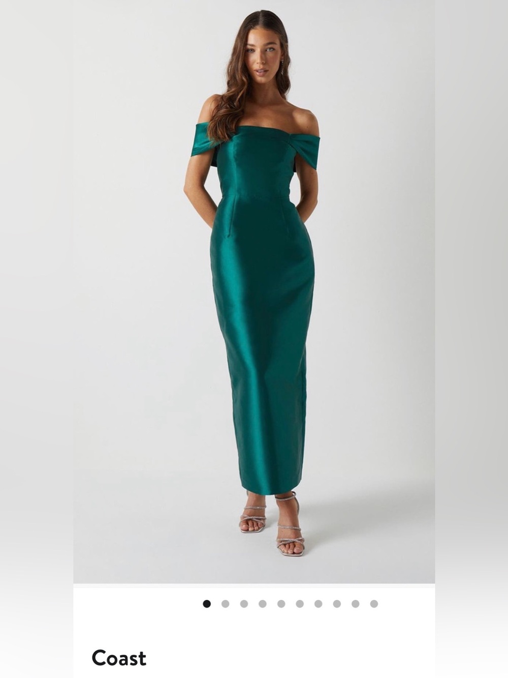 NWT COAST Honoured Twill Bardot Column Midi Bridesmaid Dress Green U
